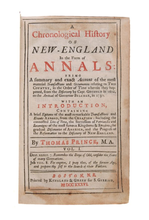 A Chronological History of New England in the form of Annals; For Sale